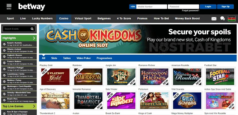 betway Kenya casino page