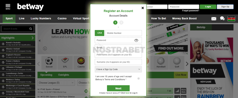 betway Kenya registration form