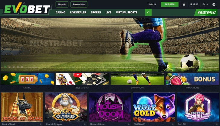 evobet homepage view