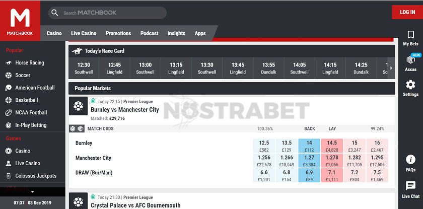 Homepage of Matchbook