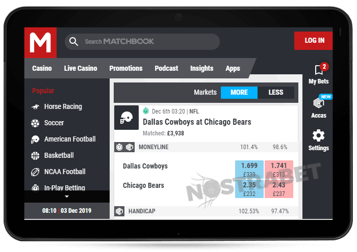 Mobile website of Matchbook